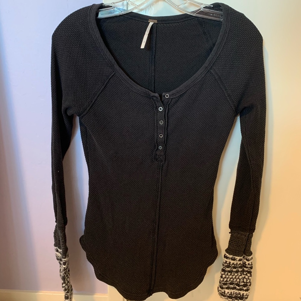 FREE PEOPLE Black Long Sleeve with Knit Sleeves